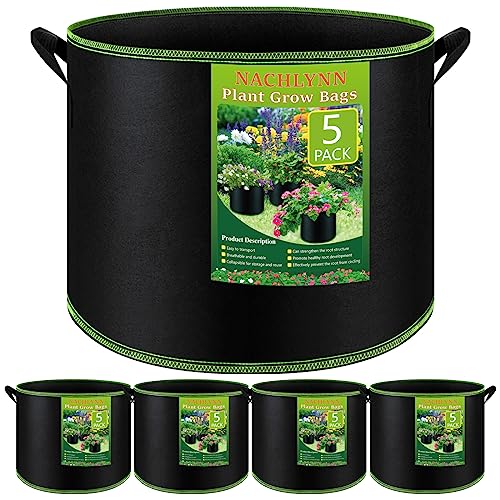 NACHLYNN 5-Pack 7 Gallon Grow Bags Thickened Nonwoven Fabric Pots with Handles Heavy Duty Aeration Fabric Pots Plant or Fruits Flowers Plant for Gardening - size: 7