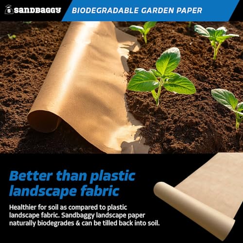 Sandbaggy Biodegradable Landscape Fabric - Garden Paper for Weeds - Paper Mulch Rolls (5 ft x 50 ft, 1) - size: 5 ft x 50 ft