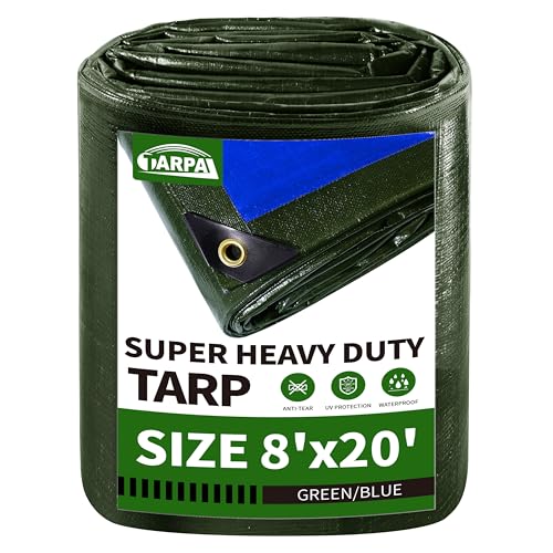 TARPAL 8x20ft Large Tarp Waterproof 16mil Heavy Duty Tarp,Green/Blue tarp - color: Green/Blue, size: 8x20 Feet-Finished size