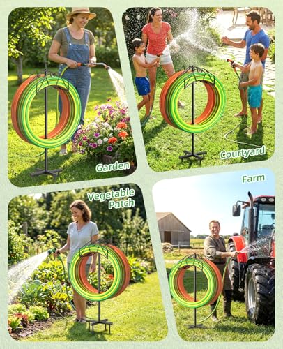 Garden Heavy Duty Hose Holder Stands Storage Rack Freestanding for Outside - color: Double-Hook (Black)