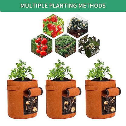 5-Pack 7 Gallon Grow Bags with Harvest Window 300g Thickened Nonwoven Fabric Heavy Duty Plant Pots Easy for Vegetables, Potato, Tomatoes Carrots Gardening Containers with Handles Orange - size: 7GAL-ORG