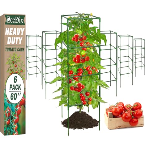 ZeeDix 6 Pack 60 Inch Heavy Duty Tomato Cages for Garden with Clips - color: Green-6 Pack, size: 60-inch