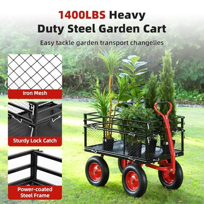 1400 Lbs Steel Garden Cart with 16" All Terrain Tires Removable Mesh Sides - size: 1400lbs