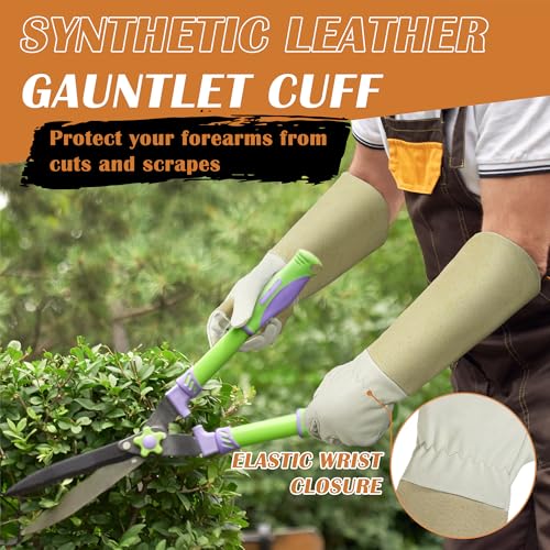 HANDLANDY Pruning Gloves Long for Men & Women, Pigskin Leather Rose Gardening Gloves- Breathable & Durability Gauntlet Glove - color: Beige, size: X-Small (Pack of 1)