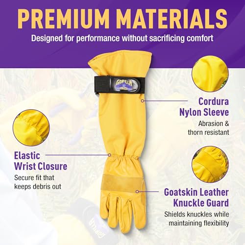 GORILLA EASY CONNECT Gardening Gloves Lightweight Tough Heavy Duty Long Sleeve Leather Pruning Gloves with Adjustable Strap - size: Small (Pack of 1)