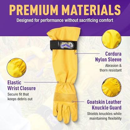 GORILLA EASY CONNECT Gardening Gloves Lightweight Tough Heavy Duty Long Sleeve Leather Pruning Gloves with Adjustable Strap - size: Medium (Pack of 1)