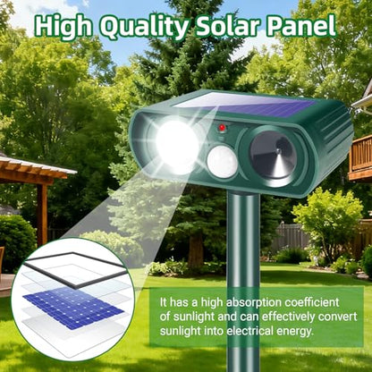 2026 Sonic Fortress Pro Deer Repellent for Plants,4 Pcs Cat Repellent Outdoor Motion Sensor Solar Animal Repellent Ultrasonic Outdoor for Squirrel Rabbit Skunk Racoon Fox Strobe Light,IP65 Waterproof