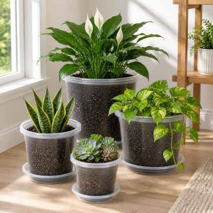 MIXC Clear Nursery Pots with Drainage Holes and Saucers, 12Inch, 12Pack - size: 12 Inch-12 Pack