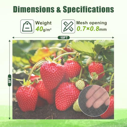 FEED GARDEN Garden Netting 8x10FT Ultra-Fine Mesh PE Cover for Vegetables Fruits Garden Row Cover Raised Bed Durable Protection from Birds Animals - color: White, size: 8 x 10 Feet