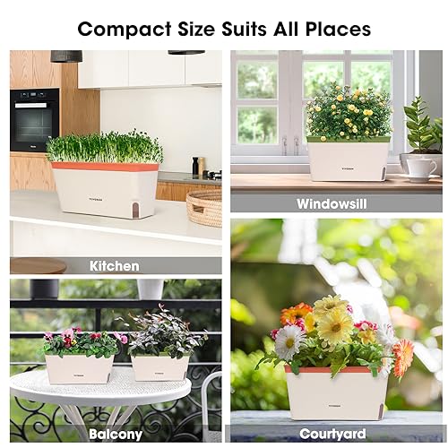 VIVOSUN Self-Watering Planters, 6-Pack 10.5 in Window Herb Planter Box - size: 6
