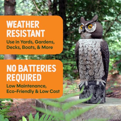 GARDENEER Dalen SOL-R Action Large Solar Fake Owl Decoy to Scare Birds Away - 18" Tall - 360º Rotating Head - style: Solar Powered Great Horned Owl