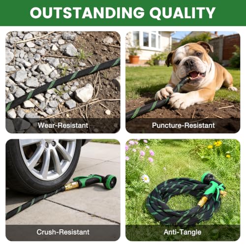Garden Hose 50ft, Non-Expandable Flexible TPE Tube Water Hose - color: Black and Green, size: 50ft