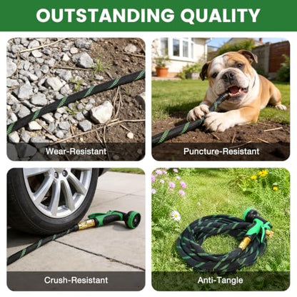 Garden Hose 25ft, Non-Expandable Flexible TPE Tube Water Hose - color: Black and Green, size: 25ft