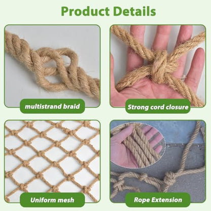 Natural Jute Hemp Rope Net,8mm Thick Safety Anti-Fall for Children Pet,Balcony Stairs Garden Playground Protection Net,Indoor & Outdoor Decor (Size:1M*1M(3.3FT*3.3FT)) - size: 1M*1M(3.3FT*3.3FT)