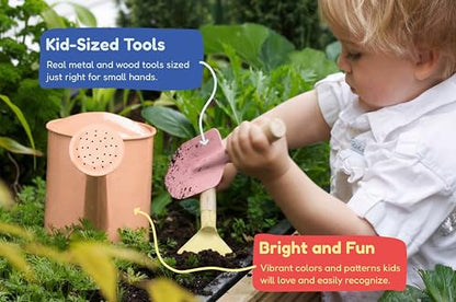 Kinderific Gardening Set, Tool Kit, for Kids, STEM, Includes Tote Bag, Spade, Watering Can, Rake, Fork, Trowel and Gloves, Egg Hunt - color: Egg Hunt