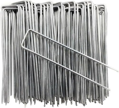 Petgrow 6 Inch Garden Stakes Galvanized Landscape Staples,U-Type Staples - size: 100 PACK