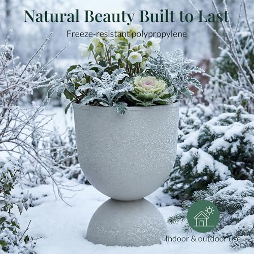 KOL 18 Inch Tall Planters, Beige Plastic Urn Planters, 2 Pack - color: Beige, size: Bundle: 18"+18"