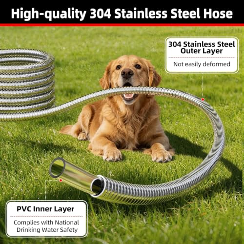 SPECILITE Metal Garden Water Hose 100 FT With Reinforced 3/4" Fittings - size: 100FT