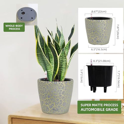 Dexceder 9x8 Self Watering Planter (Grey Gold Crackle) - color: Grey Gold, size: 9x8