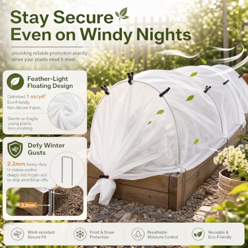 61 Pcs Plant Covers Freeze Protection Kit, 10 x 50 ft - size: 10 ft X 50 ft