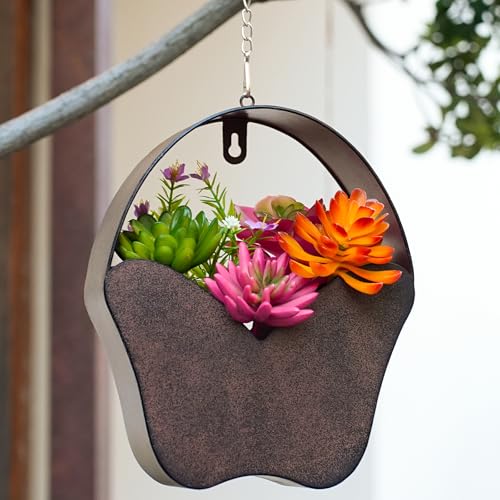 Rustic Metal Butterfly Hanging Planter, 2‑in‑1 Wall Mount & Hanging Flower Pot with Chain, Hooks & Drainage Holes, Indoor Outdoor Home Garden Decor, Gift for Mom Garden Lovers Birthday Housewarming