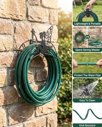 FlowerFairy Hose Hanger Wall Mount HeavyDuty 125'5/8"﻿Garden Hose Holder - color: Flower Fairy Girls