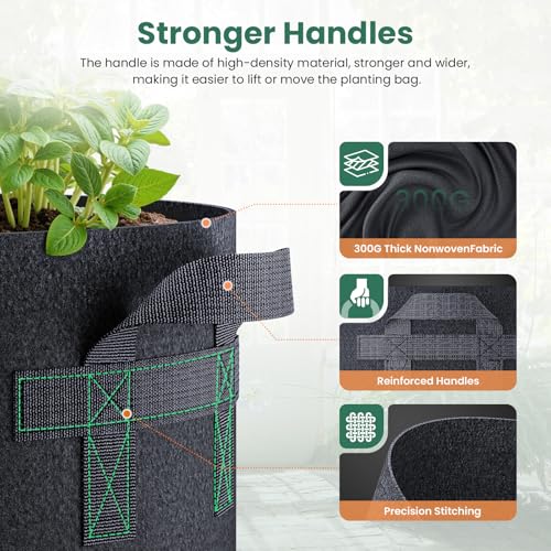 Jorvila 5-Pack 7 Gallon Grow Bags - color: Black, size: 7 Gallon