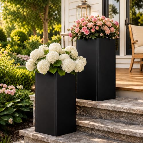 NicBex Tall Metal Square Planters Box Set of 2-24" H x 12" W Slim Black - color: Galvanized Steel - 2 Pack