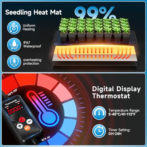 Hon&Guan 2-Pack 30-Cell Seed Starting Kits with Heat Mats and LED Lights - size: 2 Pack