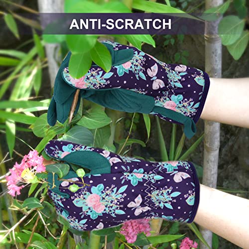 Womens Gardening Weeding Working Gloves, Leather Garden Glove for Women Thorn Proof No Stab for Digging, Planting,Pruning - color: Deep Blue-medium
