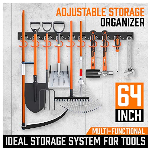HORUSDY 64 Inch Adjustable Storage System, Wall Mount Tool Organizer, Tool Hangers for Mop and Broom Holder Shovel, Rake, Broom, Mop Holder, Etc