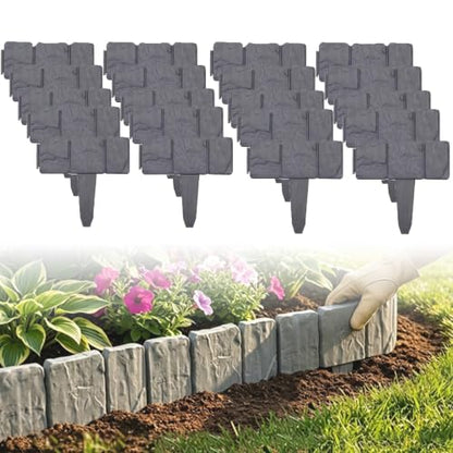 20PCS Faux Stone Edging for Landscaping, Imitation Stone Garden Fence Plastic Retaining Edging Border, for Flower Bed Edging,Yard Edging,Lawn Trees and Gardens(Grey)