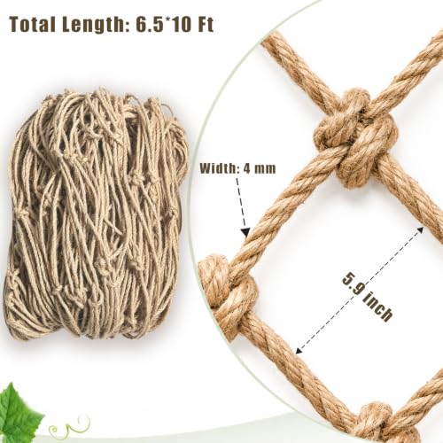 Jute Trellis Netting for Climbing Plants Heavy Duty Jute Plant Support Net for Garden Natural Jute Hemp Rope Net with 5.9 inch Mesh for Climbing Vining Plants, Cucumber, Tomatoes (6.5 * 10 FT) - size: 6.5*10 FT