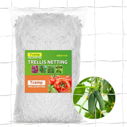 Tcamp Heavy-Duty Polyester Plant Trellis Netting - size: 6" Mesh (5*15 Ft) - 2Pack
