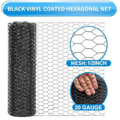 1/2 Inch Black Wire Mesh Roll - 48'' x 100' Chicken Wire Fence, 20 Gauge Hardware Cloth Poultry Netting for Garden/Animal Barrier/Rabbit/Floral/Chicken Coop/DIY Projects - size: 20 Gauge-1/2 Inch-48'' x100'