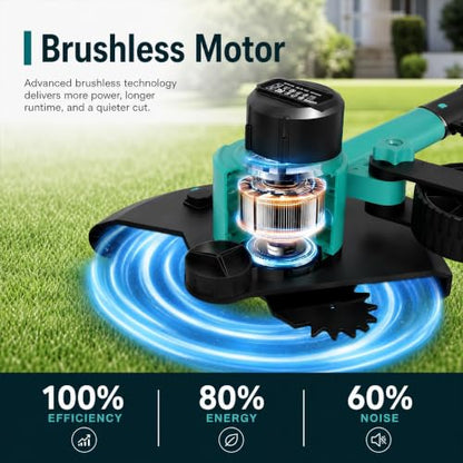 Brushless 20V Cordless Lawn Edger, 9" Electric Edger Lawn Tool with 4.0Ah Battery & Charger, 3 Depth Settings, Adjustable Handle, Dual Wheels Yard Edger for Lawn & Sidewalk