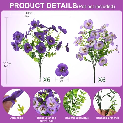 Fake Artificial Pansy Flowers Plants for Outdoors Decoration UV resistant - color: Double Purple