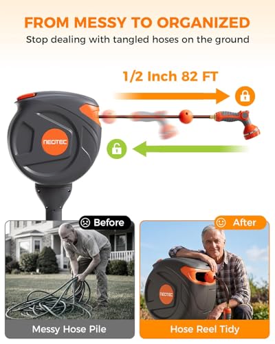 82 ft 1/2 Inch Retractable Garden Hose Reel Ground-Mounted Freestanding - size: 1/2inch 82ft
