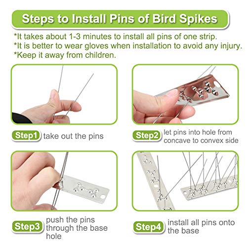 Bird Spikes Stainless Steel 60ft Coverage 56 Pack for Pigeons Small Birds Outdoor Use Bird Prevention Strips for Fence Crows Woodpeckers with 304 Stainless Steel Pins and Base Not Rusty - size: 60 feet (56 pieces)