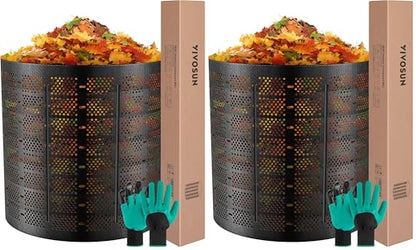 VIVOSUN 300 Gallon Outdoor Compost Bin, Expandable Composter, Easy to Setup & Large Capacity for Backyard, Lawn (Black with Gloves) (Pack of 2) - size: 300 Gallon (Pack of 2)