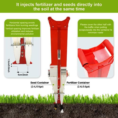 Handheld Manual Corn Peanut Seeder, Adjustable Household Vegetable Garden Planter Patio Flower Plant Vegetable Fertilizer Double-Cylinder Spreader