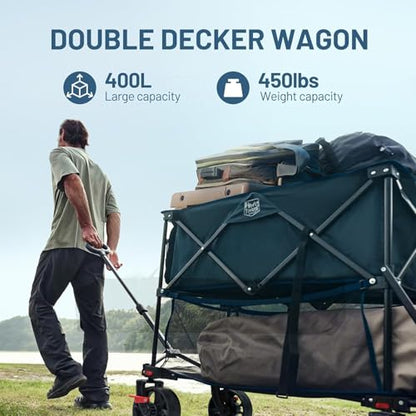 Timber Ridge 400L Folding Double Decker Wagon with Brakes, 54" Extra Long - color: Blue, size: Double Decker
