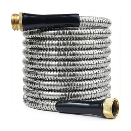 SheeChung Garden Hose 10ft x 5/8",Metal Garden Hose Extension Adapter for Hose Reel Faucet,Lightweight & Leakproof Leader Hose for Outdoor Yard,Heavy Duty 304 Stainless Steel Water Pipe,Male to Female - size: 10FT-Male to Female