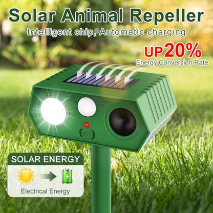 2026 Upgraded Solar Ultrasonic Animal Repeller Outdoor, Waterproof Motion Activated Repellent with Flash Light for Deer Cat Squirrel Raccoon Rabbit Dog Garden Yard-4 Pack - size: 4PCS-02