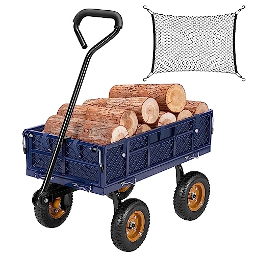 VIVOSUN Heavy-Duty Steel Garden Cart, 400-Pound Capacity, Steel Utility Garden Wagon with Removable Sides, 8" Pneumatic Tires, Liner, Cargo Net, Blue - style: Steel Garden Style