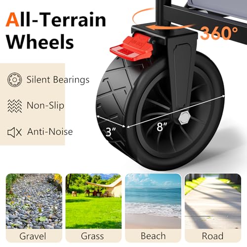 3 in 1 Collapsible Wagon with 300lbs Weight Capacity,150L Heavy Duty Utility Cart with Removable Canopy,with Big All-Terrain Beach Wheels & Drink Holders,Gray - color: Gray