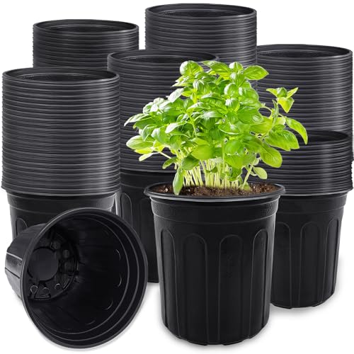 Anyumocz 120 Pcs 1 Gallon Plant Nursery Pots,Plastic Seed Starter Pots with Drainage Holes,Garden Flower Container Seedling Pot for Planting,Transplanting,Cuttings,Home Garden(Black) - size: 120 Pieces 1 Gallon