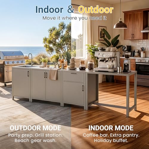 Wisteria Lane Outdoor Prep Table, Aluminum Modular Outdoor Kitchen Grill Table, All Weather Kitchen Island with Ample Storage & Food Preparation Space for Patio BBQ, Backyard, Porch - size: Bar Table Cabinet