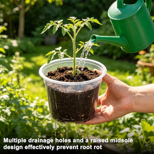 M METERXITY 20 Pack Clear Nursery Pots with Drainage Holes, Sturdy Plastic Seedling Starter Pots for Plants, Vegetable, Succulent, Propagation, Seed Starting, Root Cutting [4'' x 3''] - size: 3.54''