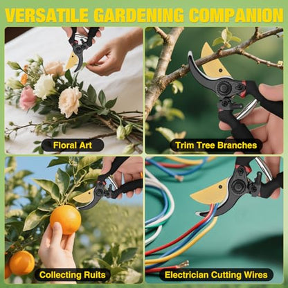 Yesker Pruning Shears for Gardening 8" Professional Bypass Garden Scissors Yard Clippers with Sharp Carbon Steel Blade Heavy Duty Hand Pruners for Branch Flower Plant Trimming Cutting Gardening Tools - size: 1PCS 8" Black & Red